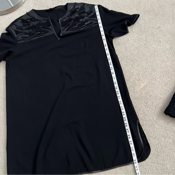 Lafayette 148 New York Black Tunic Top Woven Leather + Beading Details - Picture 11 of 12